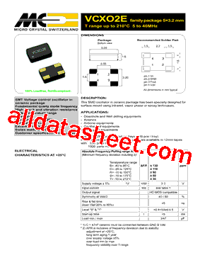 VCXO2EV-R10T3 Datasheet PDF - MICORO CRYSTAL SWITZERLAND