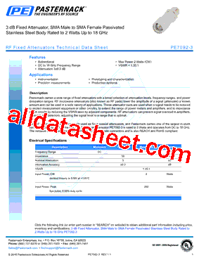 PE7092-3 Datasheet PDF - Pasternack Enterprises, Inc.