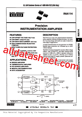 INA114AG Datasheet PDF - Burr-Brown (TI)
