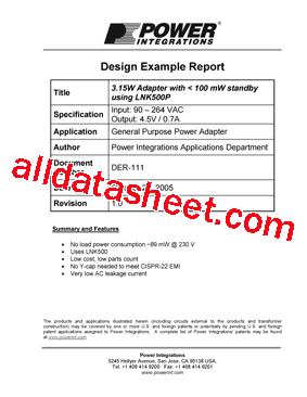 DER-111 Datasheet PDF - Power Integrations, Inc.