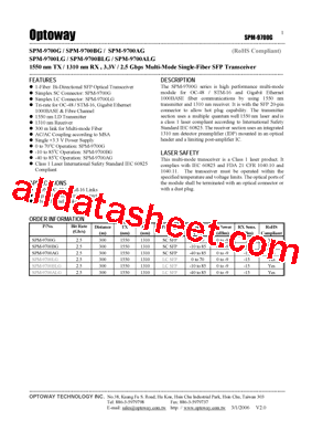 SPM-9700AG Datasheet PDF - Optoway Technology Inc