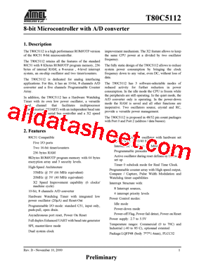 T80C5112 Datasheet PDF - ATMEL Corporation