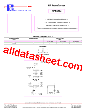 EPA3874 Datasheet PDF - PCA ELECTRONICS INC.