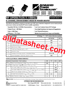 ARF443 Datasheet PDF - Advanced Power Technology