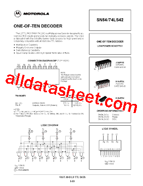 SN54LS42 Datasheet PDF - Motorola, Inc