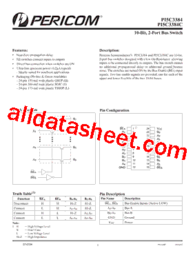 PI5C3384S Datasheet PDF - Pericom Semiconductor Corporation