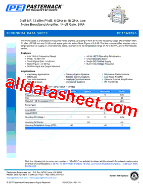 PE15A3295 Datasheet PDF - Pasternack Enterprises, Inc.